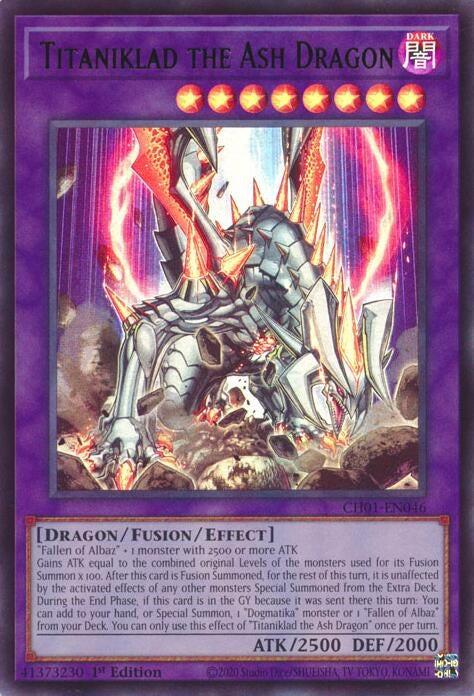 Image for Titaniklad the Ash Dragon (CH01-EN046) [THE CHRONICLES DECK: The Fallen & The Virtuous (All-Foil Edition)] - YuGiOh
