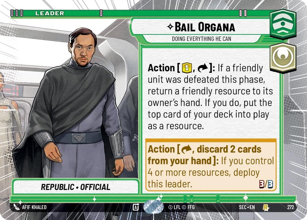 Image for Bail Organa - Doing Everything He Can (Hyperspace) (272) [Secrets of Power] - Star Wars: Unlimited