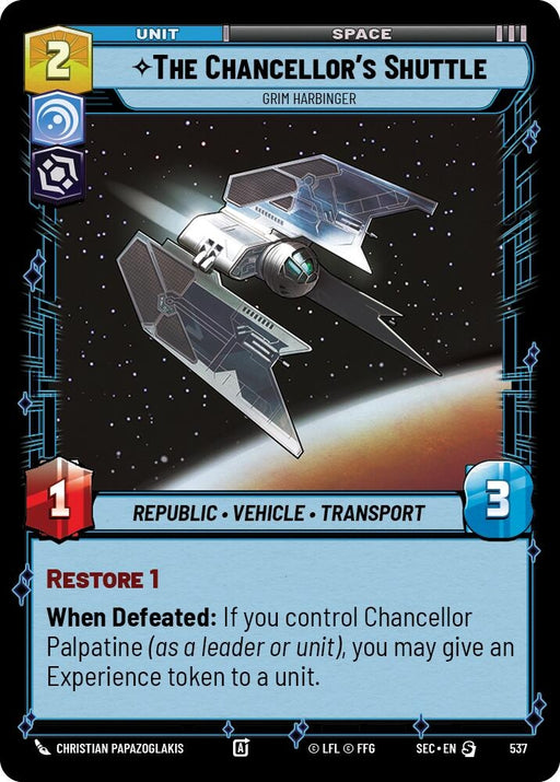 Image for The Chancellor's Shuttle - Grim Harbinger (Foil) (537) [Secrets of Power] - Star Wars: Unlimited