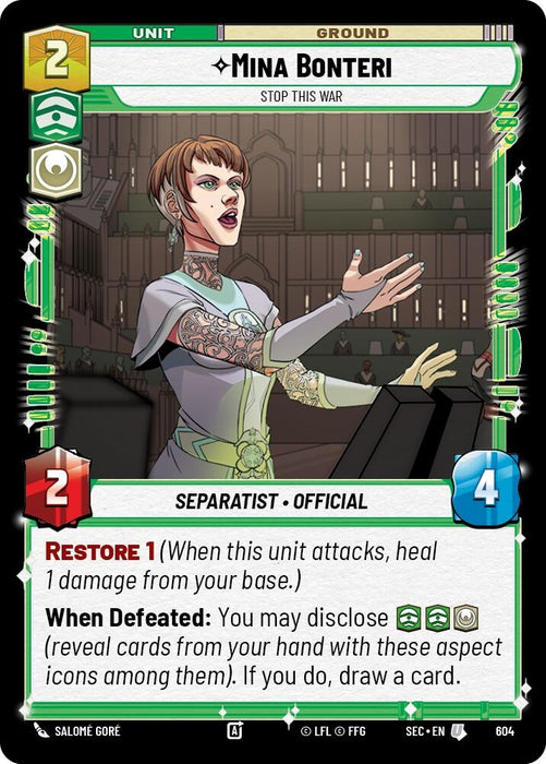 Image for Mina Bonteri - Stop This War (Foil) (604) [Secrets of Power] - Star Wars: Unlimited