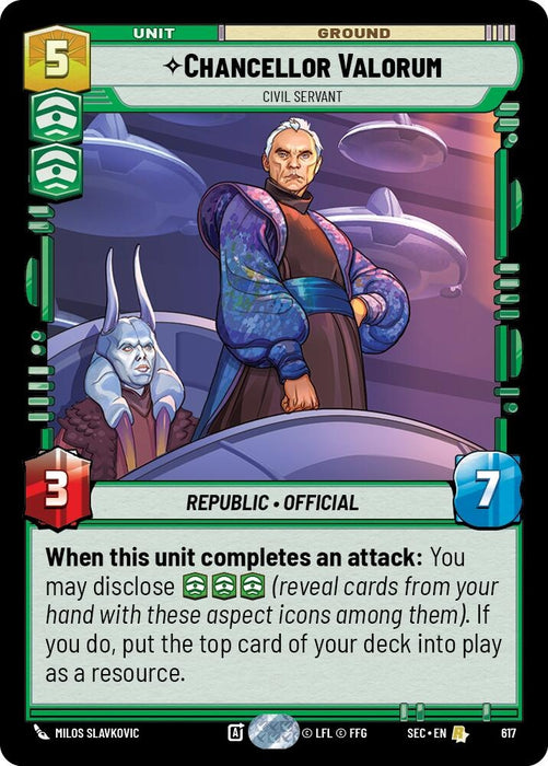 Image for Chancellor Valorum - Civil Servant (Foil) (617) [Secrets of Power] - Star Wars: Unlimited