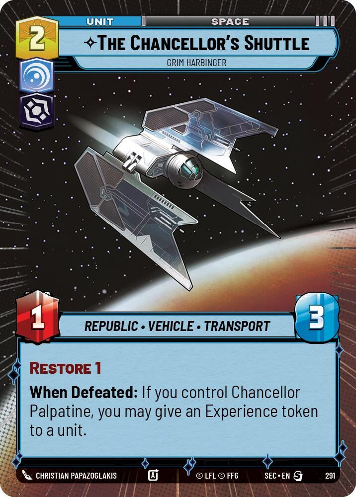 Image for The Chancellor's Shuttle - Grim Harbinger (Hyperspace) (291) [Secrets of Power] - Star Wars: Unlimited