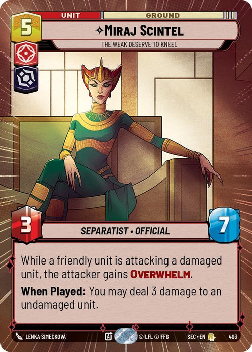 Image for Miraj Scintel - The Weak Deserve to Kneel (Hyperspace) (403) [Secrets of Power] - Star Wars: Unlimited