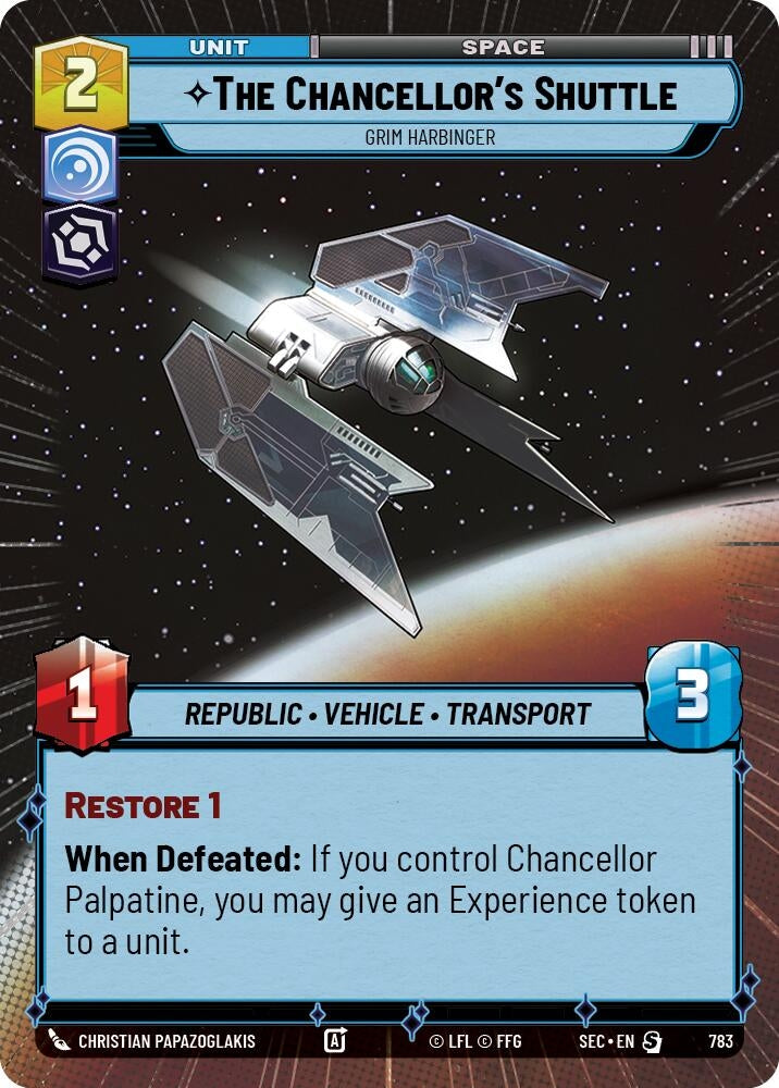 Image for The Chancellor's Shuttle - Grim Harbinger (Hyperspace Foil) (783) [Secrets of Power] - Star Wars: Unlimited