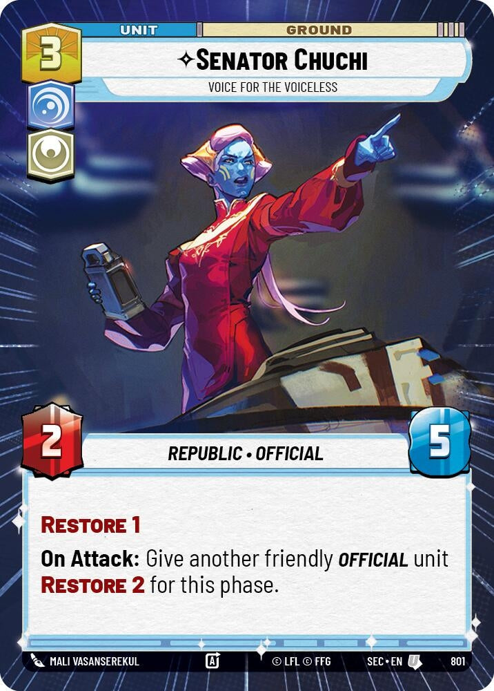 Image for Senator Chuchi - Voice for the Voiceless (Hyperspace Foil) (801) [Secrets of Power] - Star Wars: Unlimited