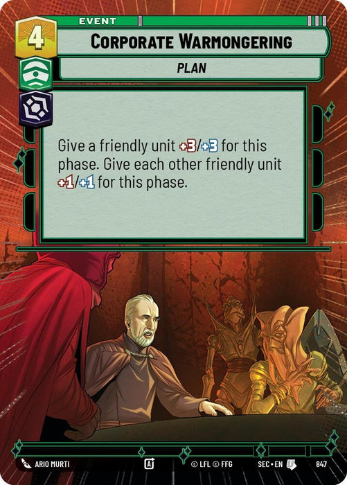Image for Corporate Warmongering (Hyperspace Foil) (847) [Secrets of Power] - Star Wars: Unlimited
