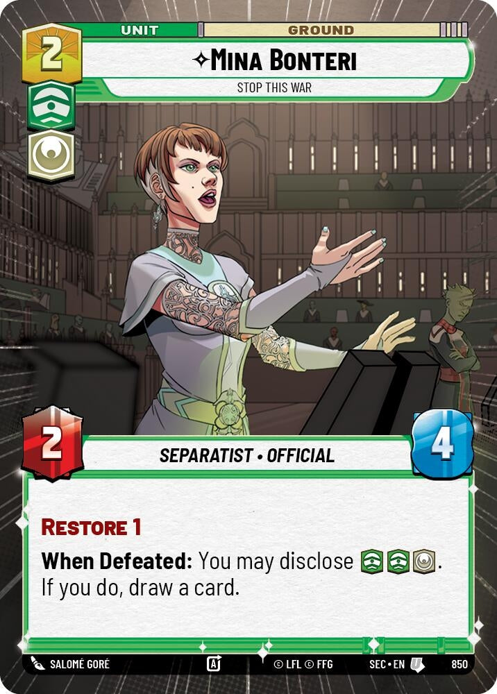 Image for Mina Bonteri - Stop This War (Hyperspace Foil) (850) [Secrets of Power] - Star Wars: Unlimited
