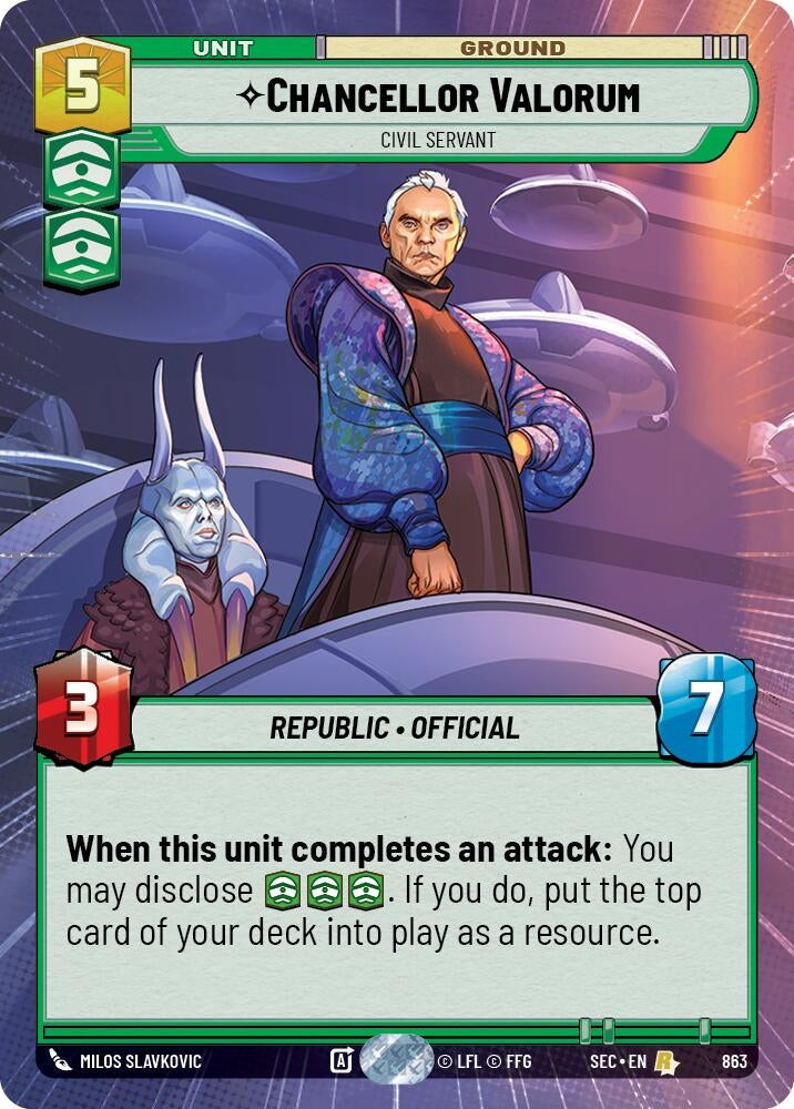 Image for Chancellor Valorum - Civil Servant (Hyperspace Foil) (863) [Secrets of Power] - Star Wars: Unlimited