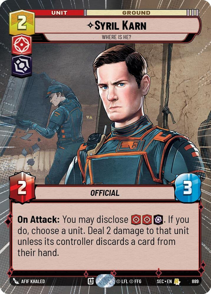 Image for Syril Karn - Where Is He? (Hyperspace Foil) (889) [Secrets of Power] - Star Wars: Unlimited