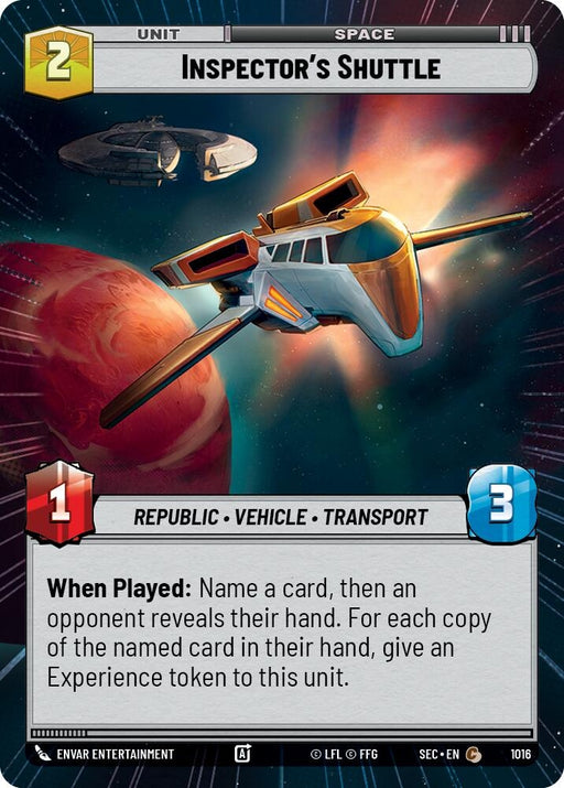 Image for Inspector's Shuttle (Hyperspace Foil) (1016) [Secrets of Power] - Star Wars: Unlimited
