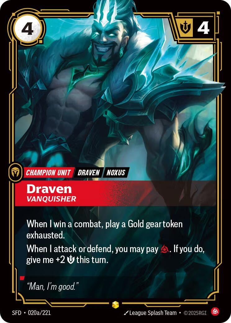 Image for Draven - Vanquisher (Alternate Art) (020a/221) [Spiritforged] - Riftbound: League of Legends Trading Card Game