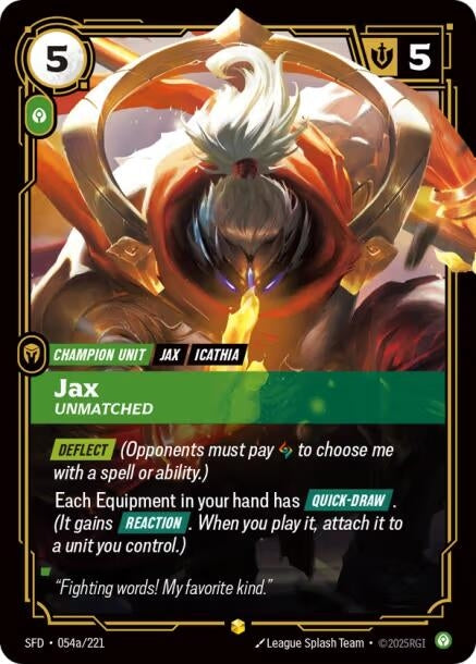 Image for Jax - Unmatched (Alternate Art) (054a/221) [Spiritforged] - Riftbound: League of Legends Trading Card Game