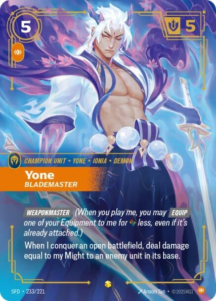 Image for Yone - Blademaster (Overnumbered) (233/221) [Spiritforged] - Riftbound: League of Legends Trading Card Game