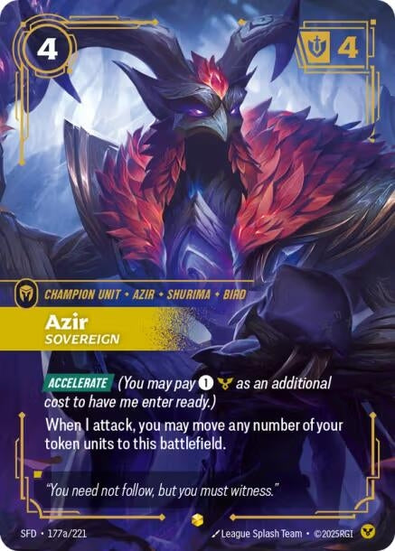 Image for Azir - Sovereign (Alternate Art) (177a/221) [Spiritforged] - Riftbound: League of Legends Trading Card Game