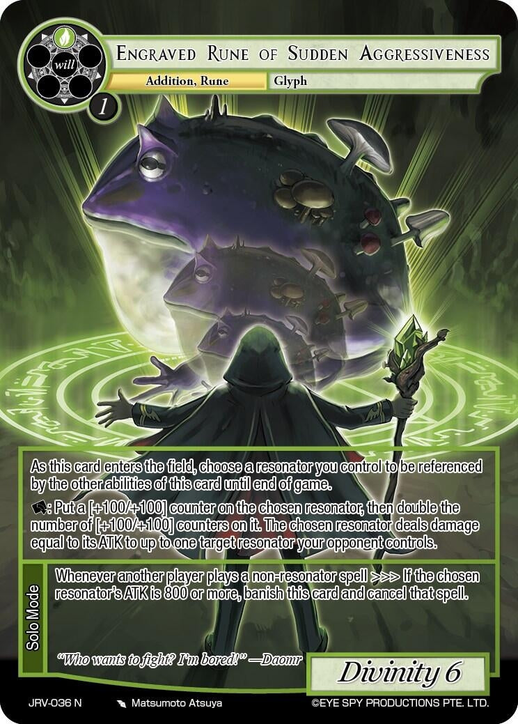 Image for Engraved Rune of Sudden Aggressiveness (JRV-036 N) [Journey to Ravidra] - Force of Will