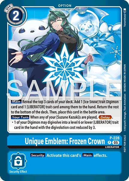 Image for Unique Emblem: Frozen Crown (Dawn of Liberator Box Topper) (P-228 P) [Digimon Promotion Cards] - Digimon Card Game