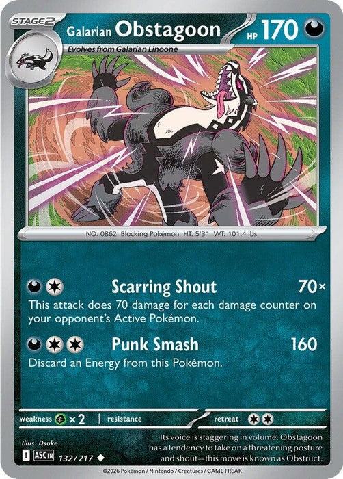 Image for Galarian Obstagoon (132/217) [ME: Ascended Heroes] - Pokemon
