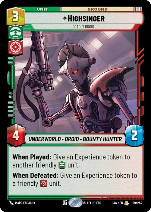 Image for Highsinger - Deadly Droid (59/264) [A Lawless Time] - Star Wars: Unlimited