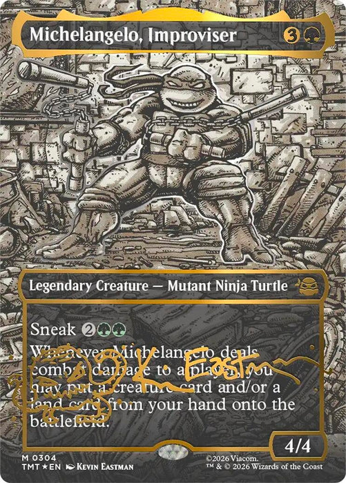Image for Michelangelo, Improviser (Borderless) (Gold-Stamped Signature) (304) [Teenage Mutant Ninja Turtles] - Magic: The Gathering