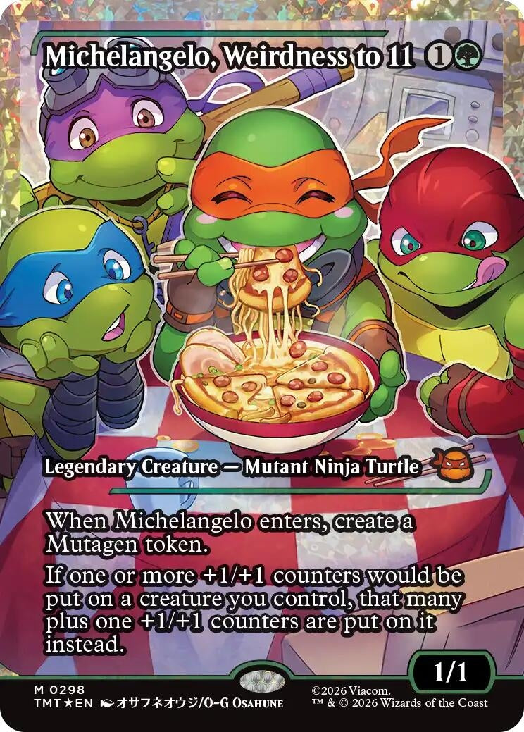 Image for Michelangelo, Weirdness to 11 (Showcase) (Fracture Foil) (298) [Teenage Mutant Ninja Turtles] - Magic: The Gathering