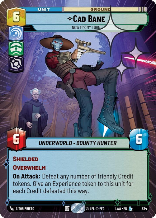 Image for Cade Bane - Now It's My Turn (Hyperspace Foil) (296) [A Lawless Time] - Star Wars: Unlimited