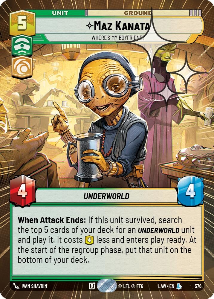 Image for Maz Kanata - Where's My Boyfriend? (Hyperspace Foil) (338) [A Lawless Time] - Star Wars: Unlimited