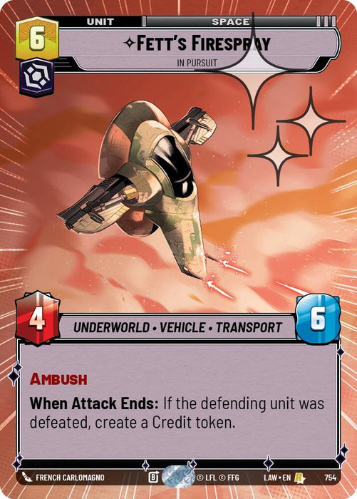 Image for Fett's Firespray - In Pursuit (Hyperspace Foil) (516) [A Lawless Time] - Star Wars: Unlimited