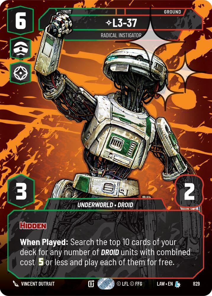 Image for L3-37 - Radical Instigator (Prestige Foil) (829) [A Lawless Time] - Star Wars: Unlimited