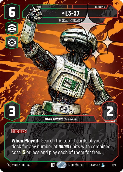 Image for L3-37 - Radical Instigator (Prestige Foil) (829) [A Lawless Time] - Star Wars: Unlimited