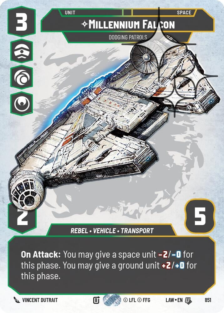 Image for Millennium Falcon - Dodging Patrols (Prestige Foil) (851) [A Lawless Time] - Star Wars: Unlimited
