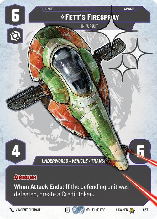 Image for Fett's Firespray - In Pursuit (Prestige Foil) (853) [A Lawless Time] - Star Wars: Unlimited