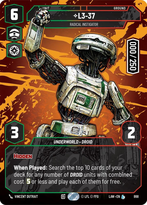 Image for L3-37 - Radical Instigator (Serialized) (868) [A Lawless Time] - Star Wars: Unlimited