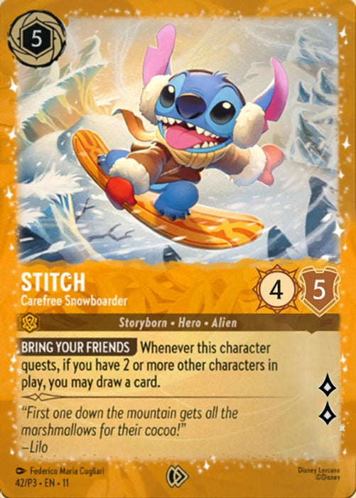 Image for Stitch - Carefree Snowboarder (42) [Disney Lorcana Promo Cards] - Disney Lorcana