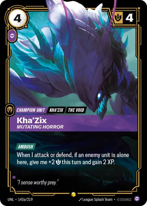 Image for Kha'Zix - Mutating Horror (Alternate Art) (143a/219) [Unleashed] - Riftbound: League of Legends Trading Card Game
