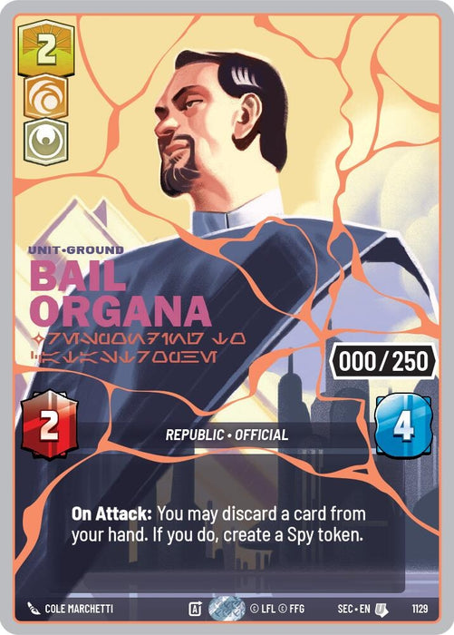 Image for Bail Organa - Responding to Catastrophe (Serialized) (Rose Gold) (1129) [Secrets of Power] - Star Wars: Unlimited