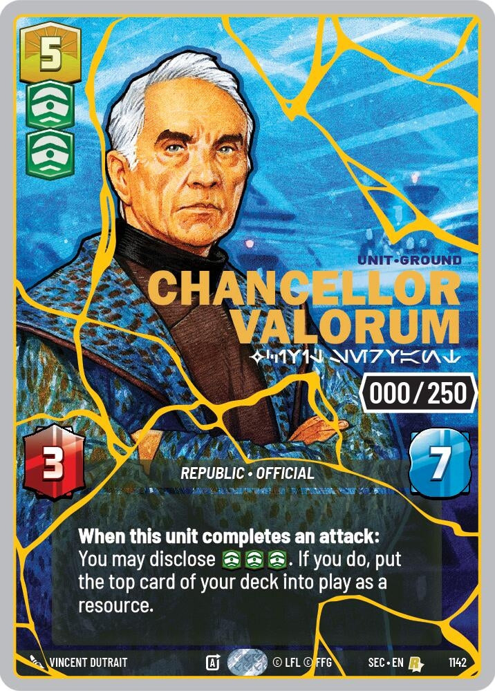 Image for Chancellor Valorum - Civil Servant (Serialized) (Gold) (1142) [Secrets of Power] - Star Wars: Unlimited
