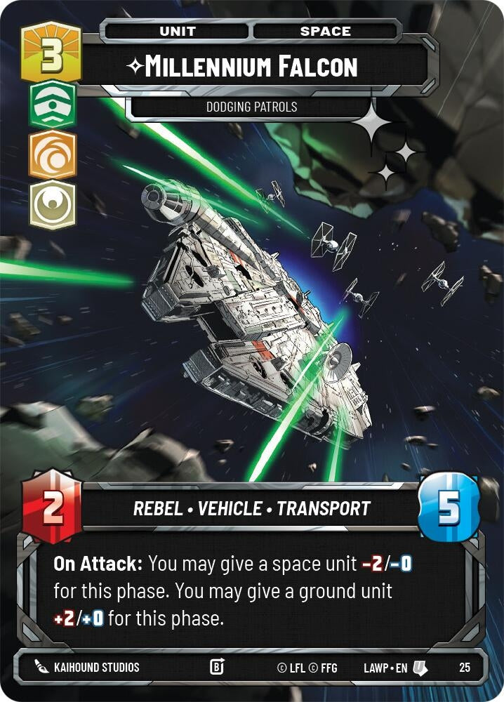 Image for Millennium Falcon - Dodging Patrols (Foil) (25) [A Lawless Time: Weekly Play Promos] {LAW-WPP} - Star Wars: Unlimited
