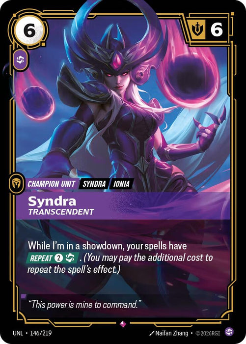 Image for Syndra - Transcendent (146/219) [Unleashed] - Riftbound: League of Legends Trading Card Game