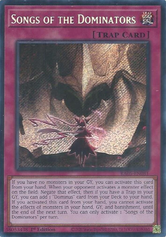 Image for Songs of the Dominators (Secret Rare) (RA05-EN081) [Rarity Collection 5] - YuGiOh