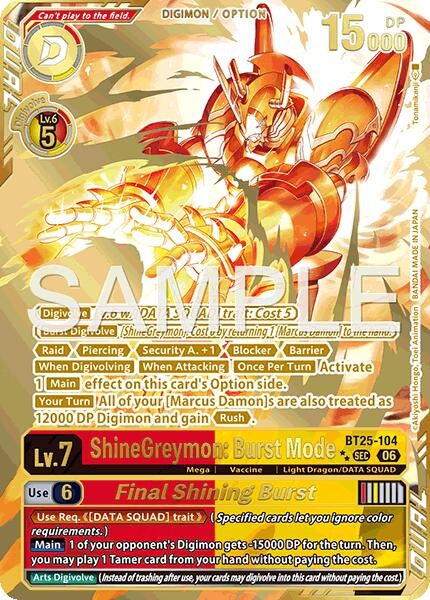 Image for ShineGreymon: Burst Mode // Final Shining Burst (Rare Pull) (BT25-104 SEC) [Dual Revolution] - Digimon Card Game