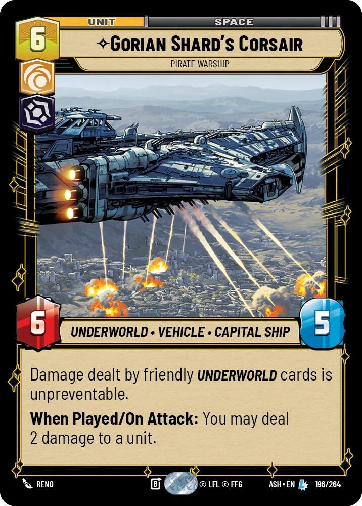 Image for Gorian Shard's Corsair - Pirate Warship (196/264) [Ashes of the Empire] {ASH} - Star Wars: Unlimited