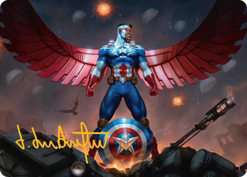 Image for Captain America, Wings of Freedom Art Card (2/45) (Gold-Stamped Signature) (2) [Art Series: Marvel Super Heroes] {AAMSH} - Magic: The Gathering