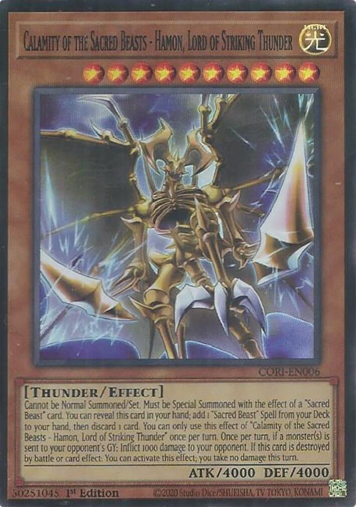 Image for Calamity of the Sacred Beasts - Hamon, Lord of Striking Thunder (CORI-EN006) [Chaos Origins] {CORI} - YuGiOh