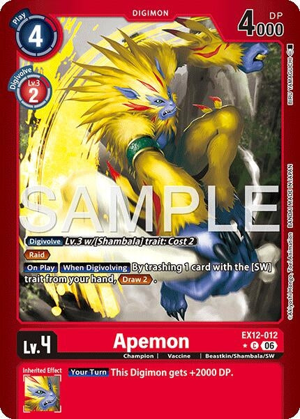 Image for Apemon (Limited Foil) (EX12-012 C) [Digital World Shambala] {EX-12} - Digimon Card Game