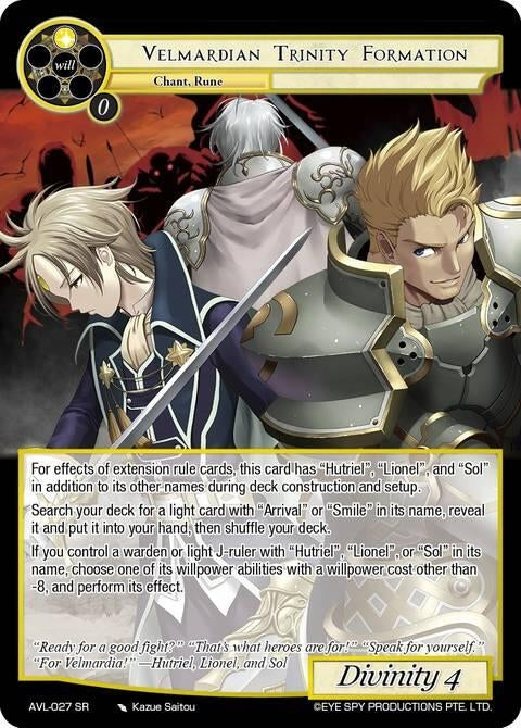 Image for Velmardian Trinity Formation (AVL-027 SR) [Attack on Velmardia] - Force of Will