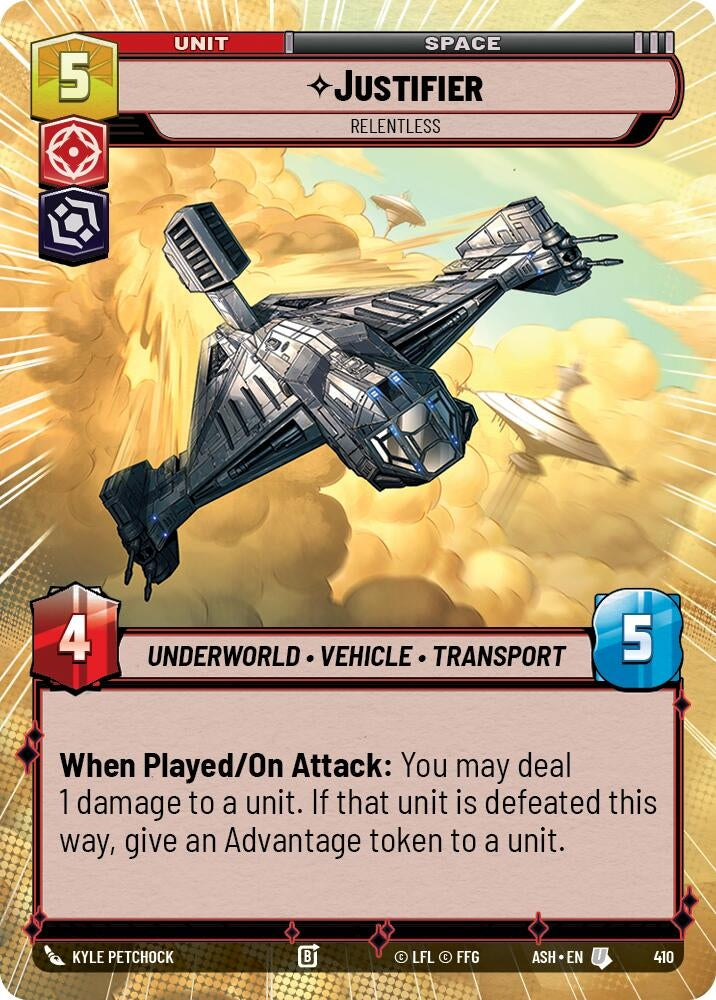 Image for Justifier - Relentless (Hyperspace) (410) [Ashes of the Empire] {ASH} - Star Wars: Unlimited