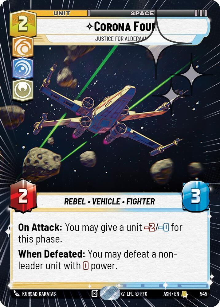 Image for Corona Four - Justice for Alderaan (Hyperspace Foil) (545) [Ashes of the Empire] {ASH} - Star Wars: Unlimited