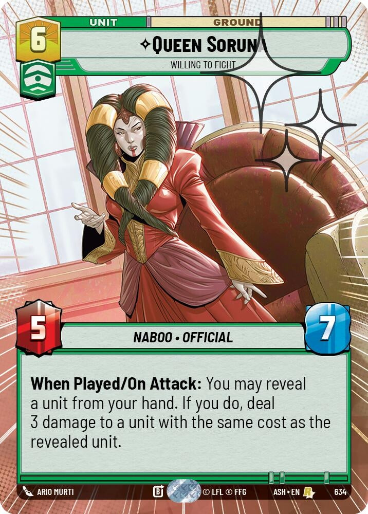 Image for Queen Soruna - Willing to Fight (Hyperspace Foil) (634) [Ashes of the Empire] {ASH} - Star Wars: Unlimited
