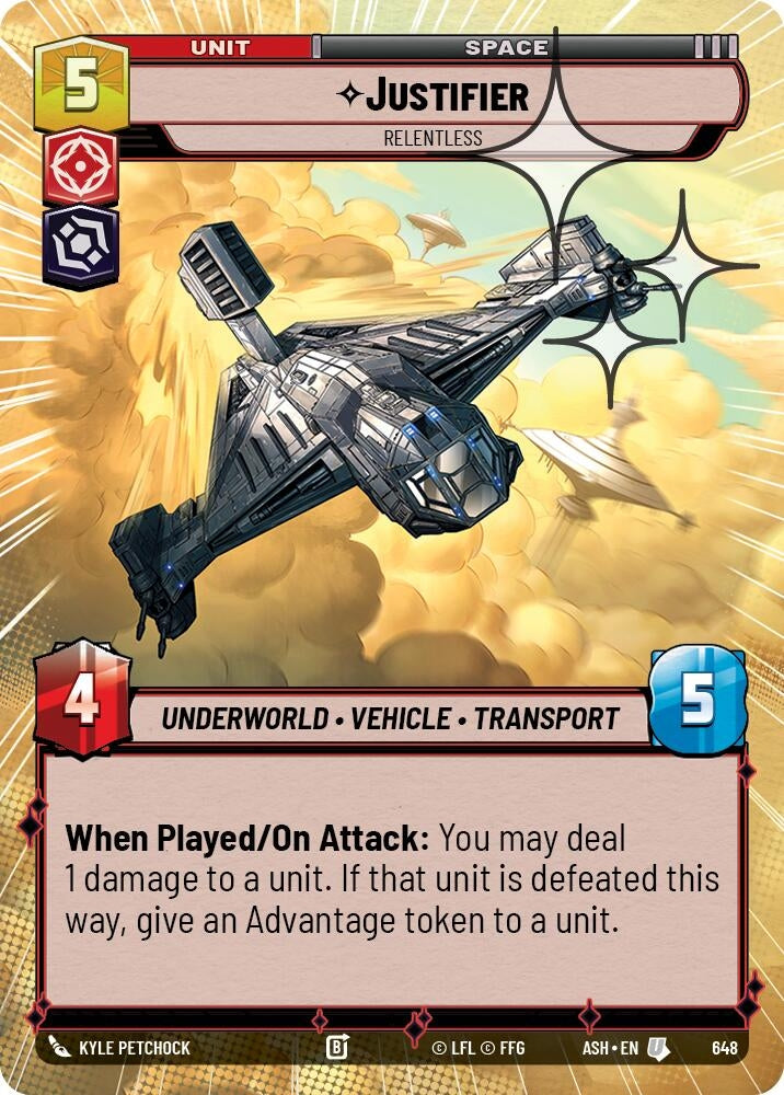 Image for Justifier - Relentless (Hyperspace Foil) (648) [Ashes of the Empire] {ASH} - Star Wars: Unlimited
