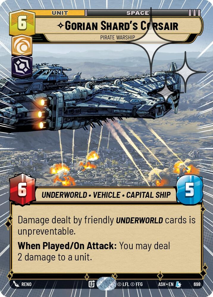 Image for Gorian Shard's Corsair - Pirate Warship (Hyperspace Foil) (698) [Ashes of the Empire] {ASH} - Star Wars: Unlimited